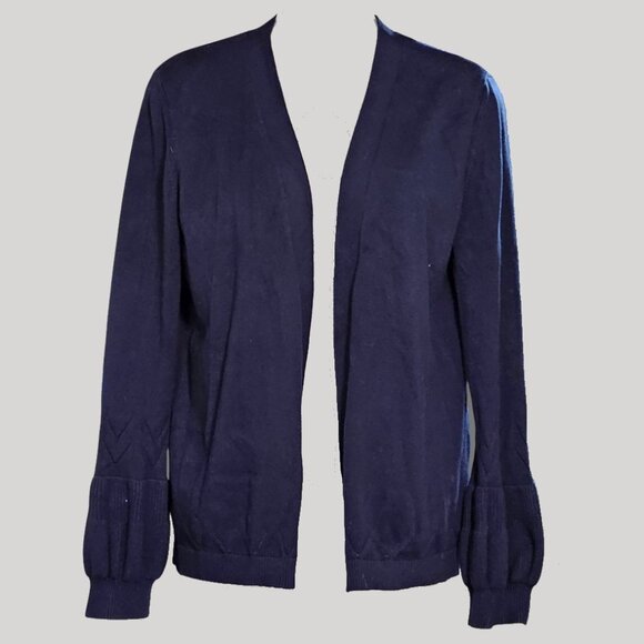 Neiman Marcus Women’s M Navy Blue Open Front Cardigan Sweater Rayon Blend - Picture 3 of 13